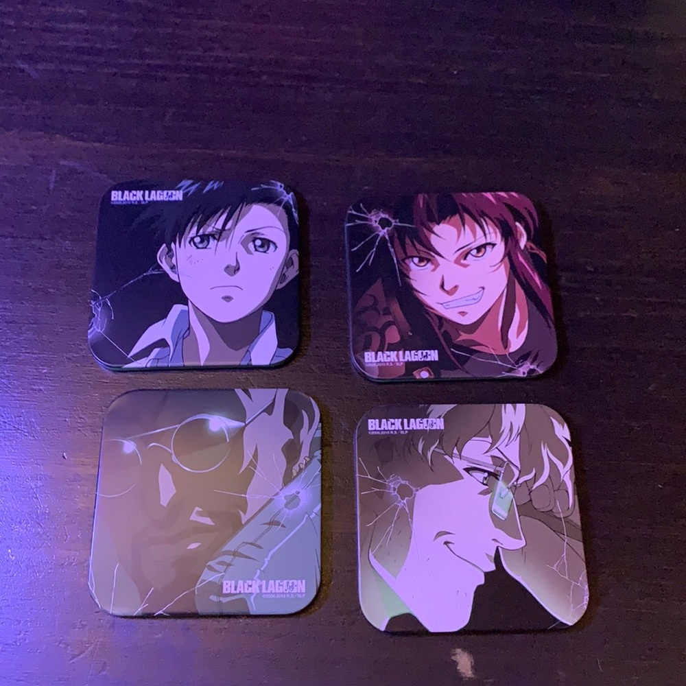 4 piece set of Black lagoon Metal coasters
